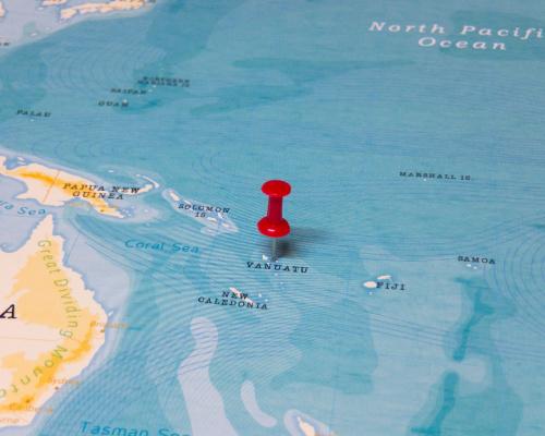 A Red Pin on Vanuatu of the World Map