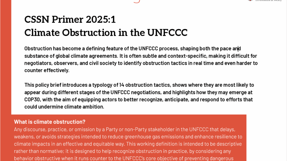 Primer Climate CSSN Primer: Climate Obstruction in the UNFCCC