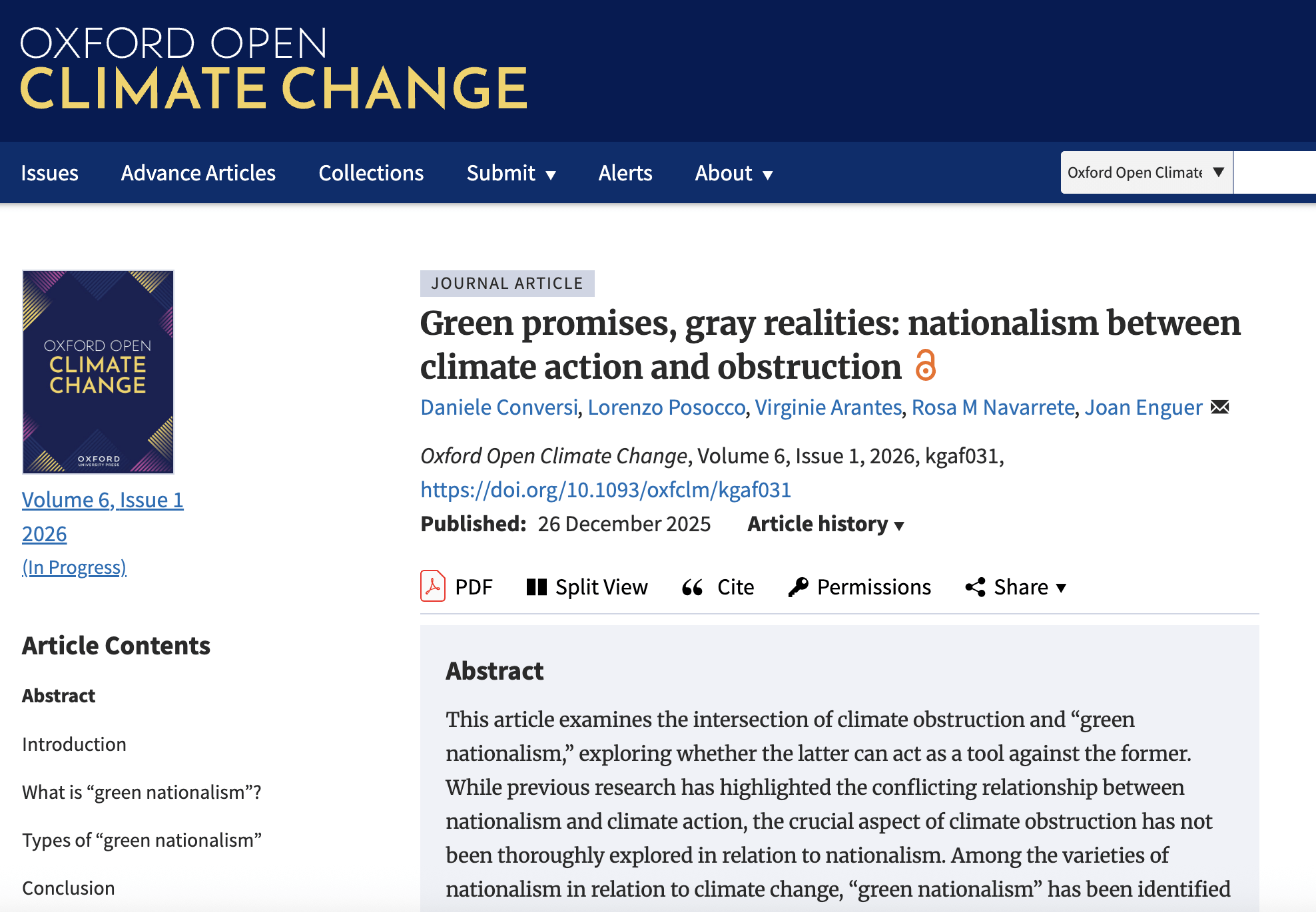 screenshot of Oxford University Press page displaying the article.